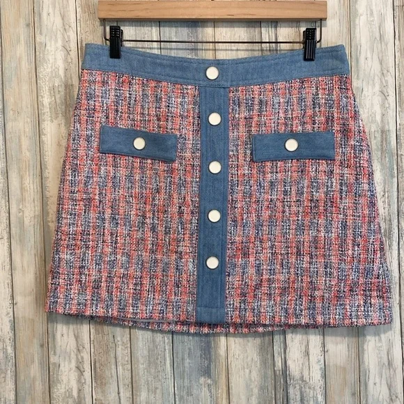 House of Harlow 1960 blue denim and pink button tweed skirt | Size 10 - Picture 4 of 9